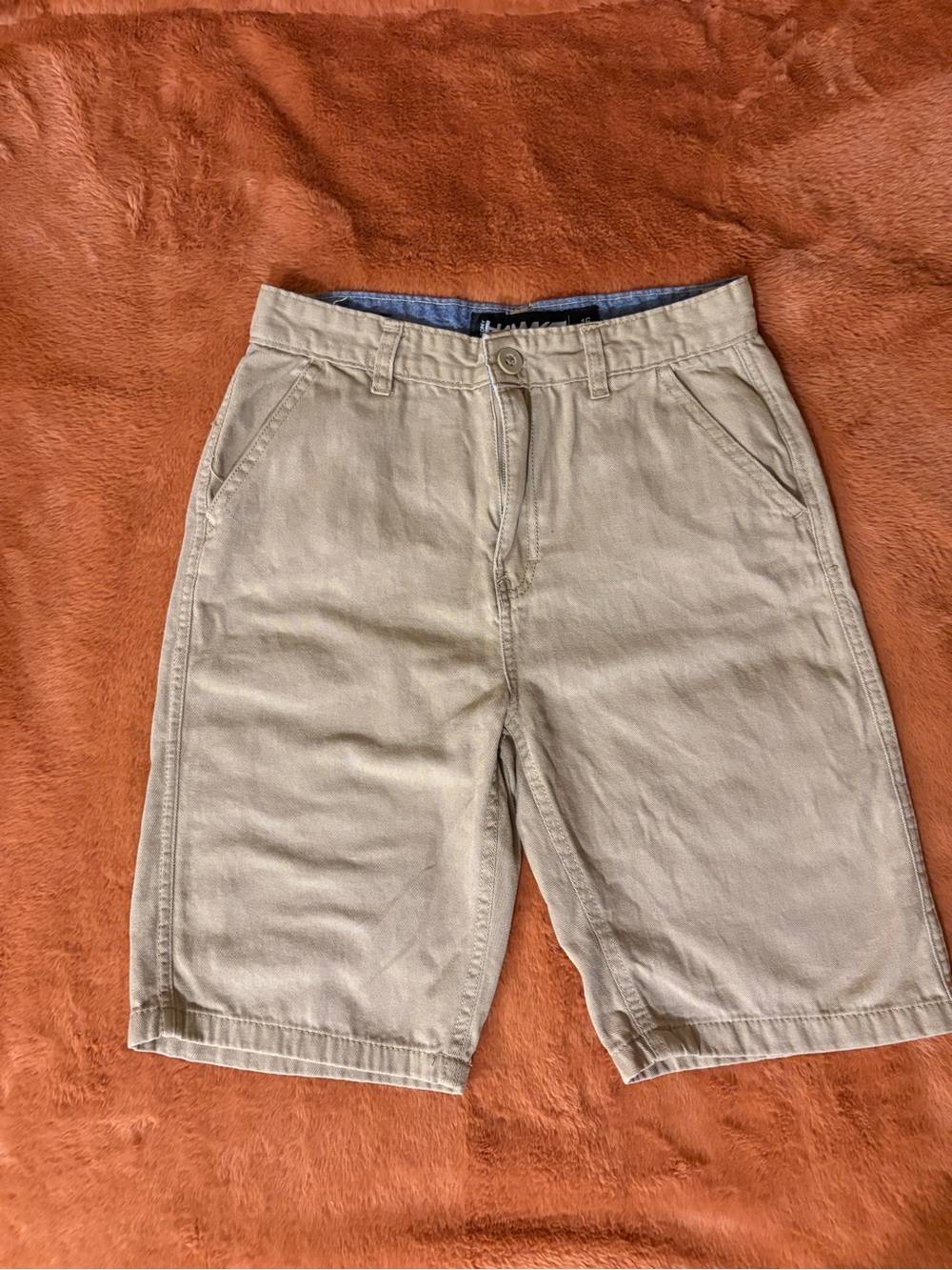 Tony Hawk Boys Chino Shorts Khaki Size 16 Cotton Twill Flat Front Zip Pockets